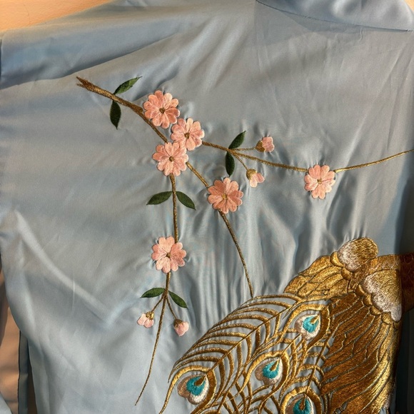 KIMONO Sz L (estimated) Made in Japan Lined Embroidered Peacock Lightweight Long - Picture 6 of 13